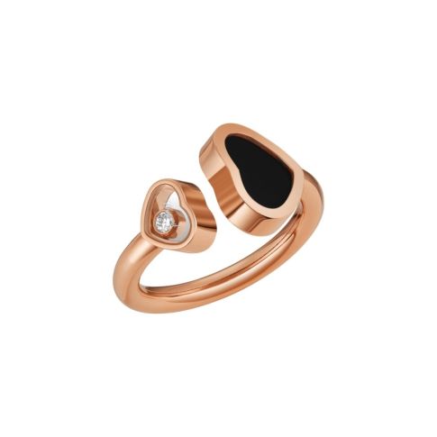 Chopard Happy Hearts Ring, Ethisches Roségold, Diamant, Onyx – Einsicht