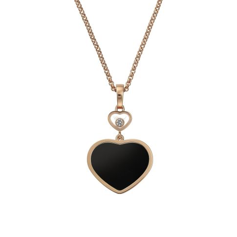 Chopard Happy Hearts Anhänger, Ethisches Roségold, Diamant, Onyx – Front
