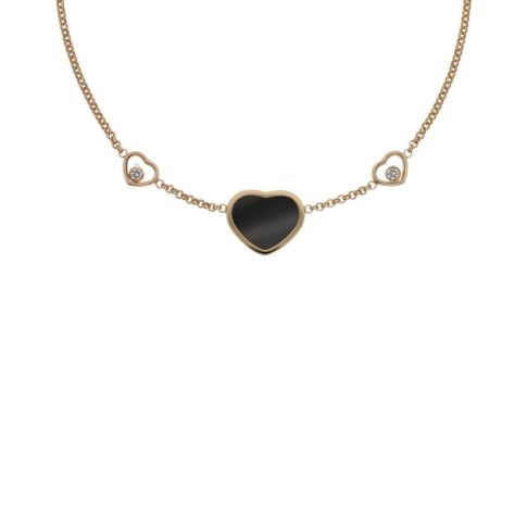 Chopard Happy Hearts Halskette, Ethisches Roségold, Diamanten, Onyx – Front
