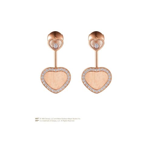 Chopard Happy Hearts Golden Hearts Ohrringe, Ethisches Roségold, Diamanten – Front