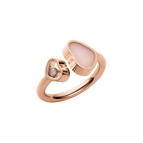 Chopard Happy Hearts Ring, Ethisches Roségold, Diamant, Rosa Opal – Einsicht