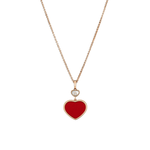 Chopard Happy Hearts Anhänger, Ethisches Roségold, Diamant, Roter Stein – Front