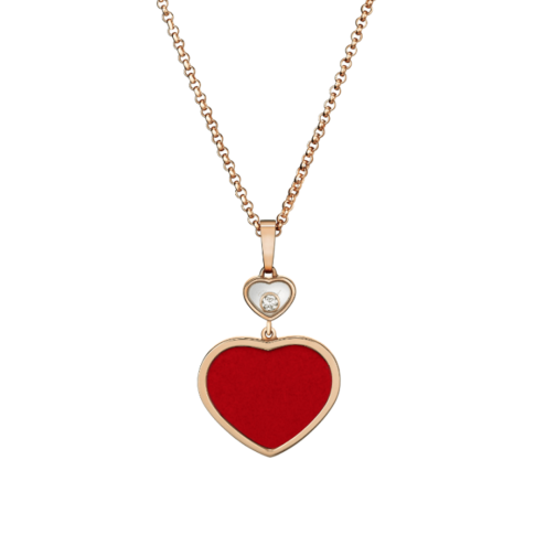 Chopard Happy Hearts Anhänger, Ethisches Roségold, Diamant, Roter Stein – Front