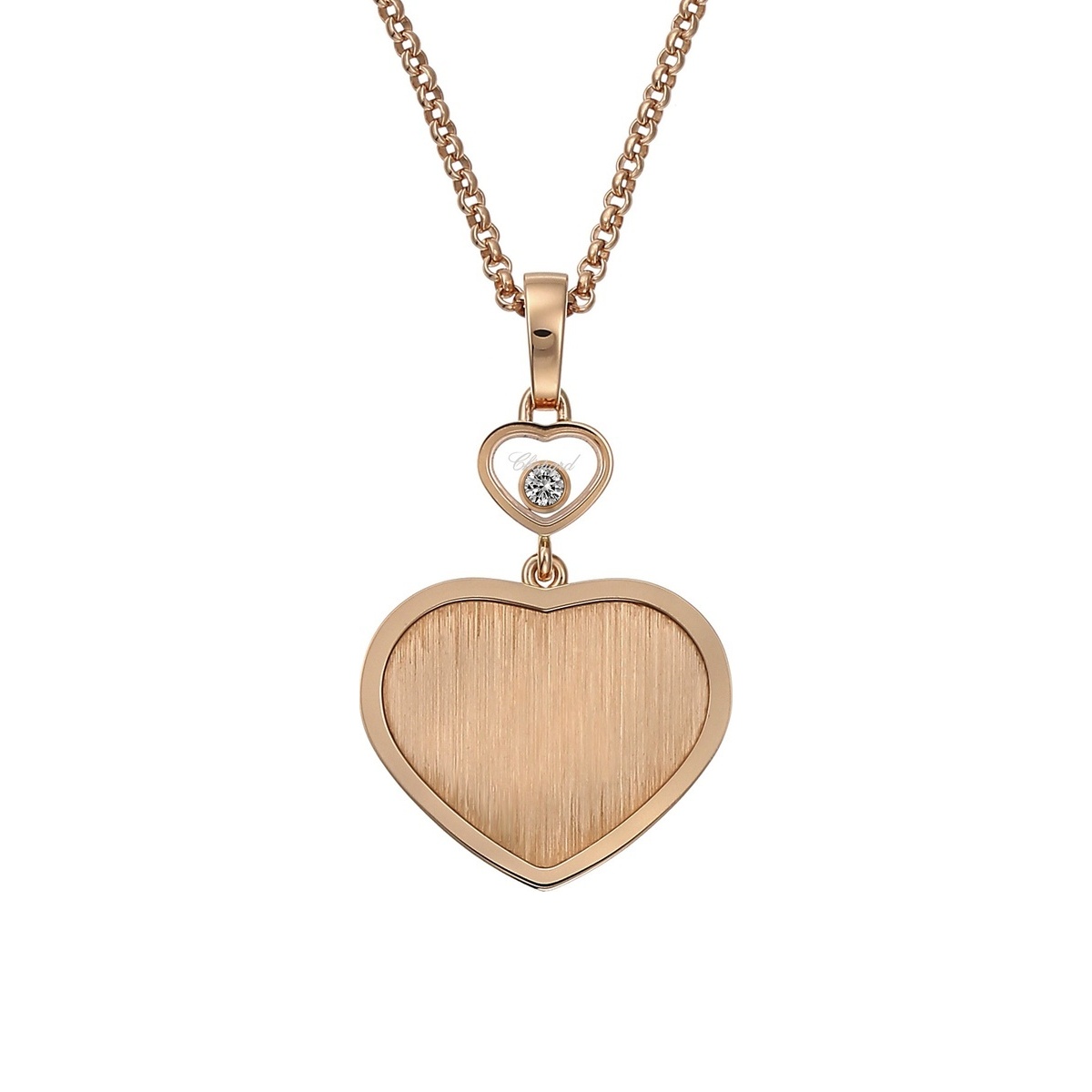 Chopard Happy Hearts Golden Hearts Anhänger, Ethisches Roségold, Diamant – Front