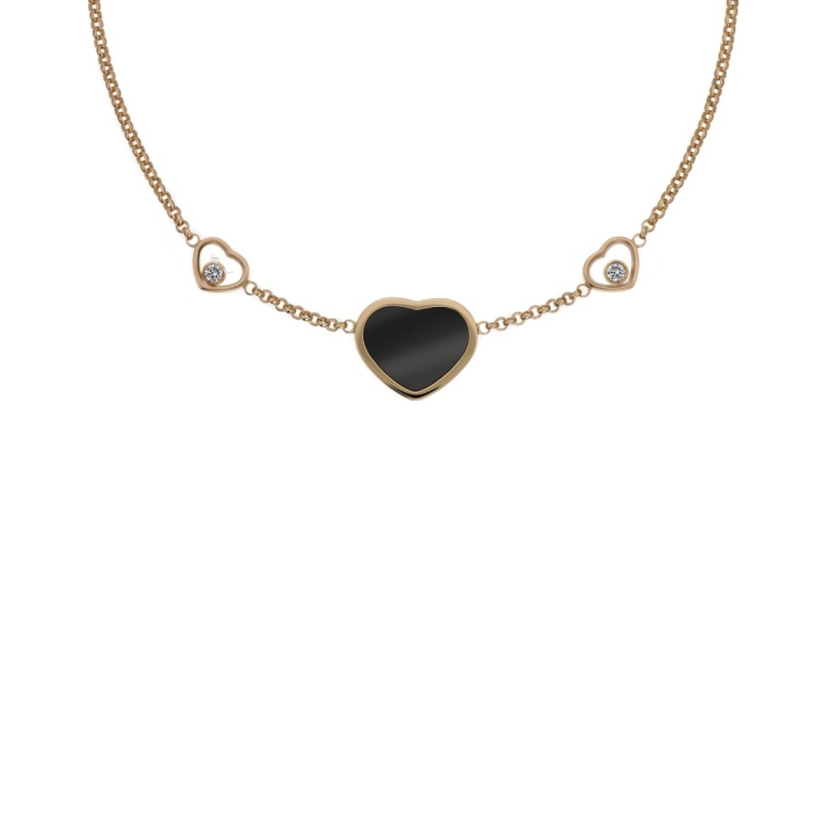Chopard Happy Hearts Halskette, Ethisches Roségold, Diamanten, Onyx – Front