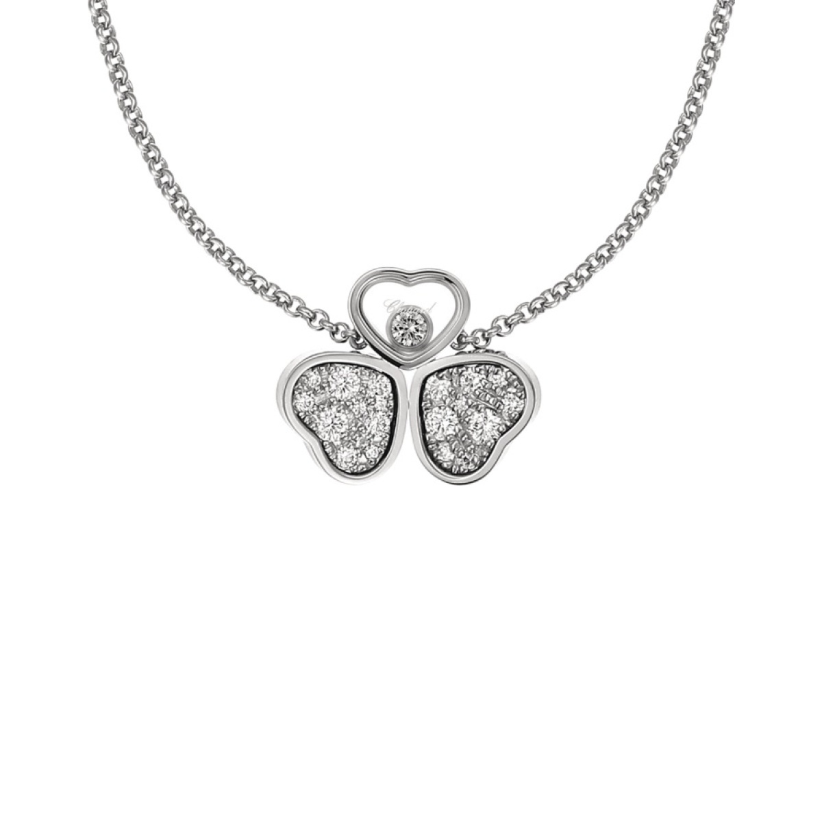 Chopard Happy Hearts Wings Halskette, Ethisches Weissgold, Diamanten – Einsicht Anhänger