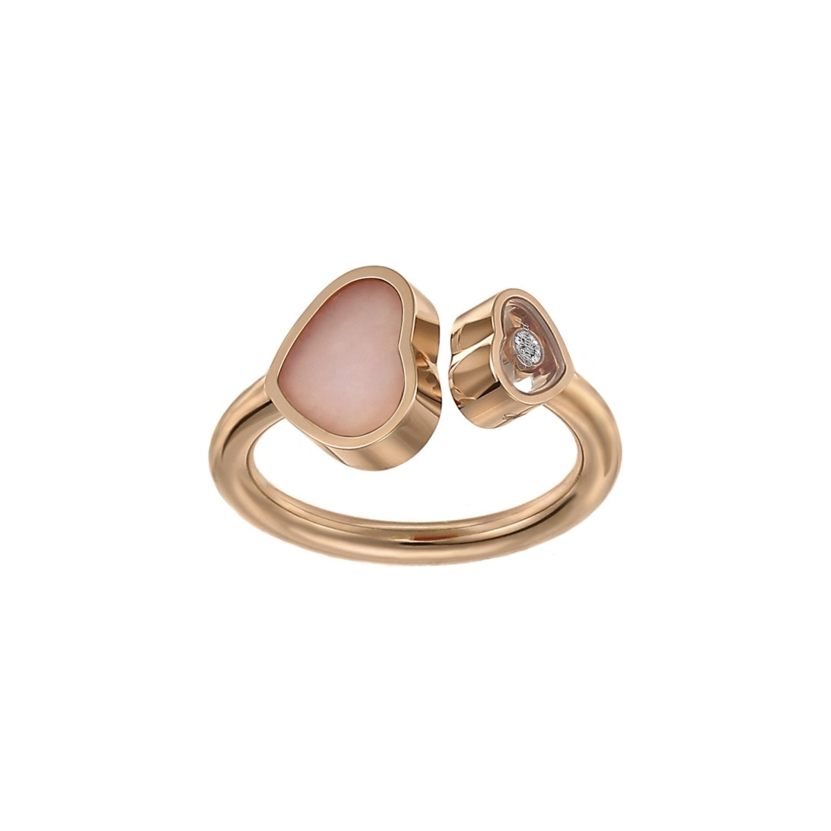 Chopard Happy Hearts Ring, Ethisches Roségold, Diamant, Rosa Opal – Front