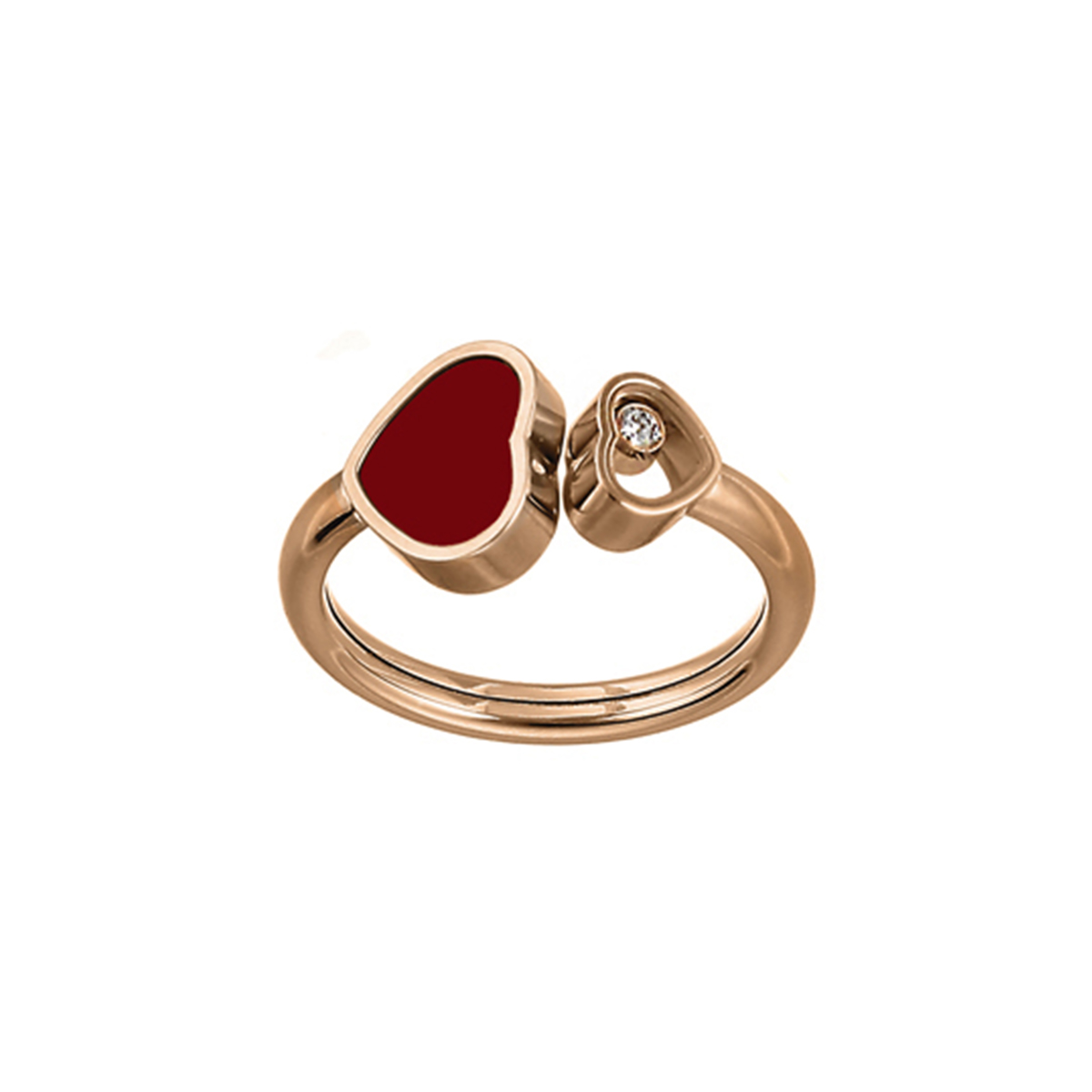 Chopard Happy Hearts Ring, Ethisches Roségold, Diamant, Roter Stein – Front